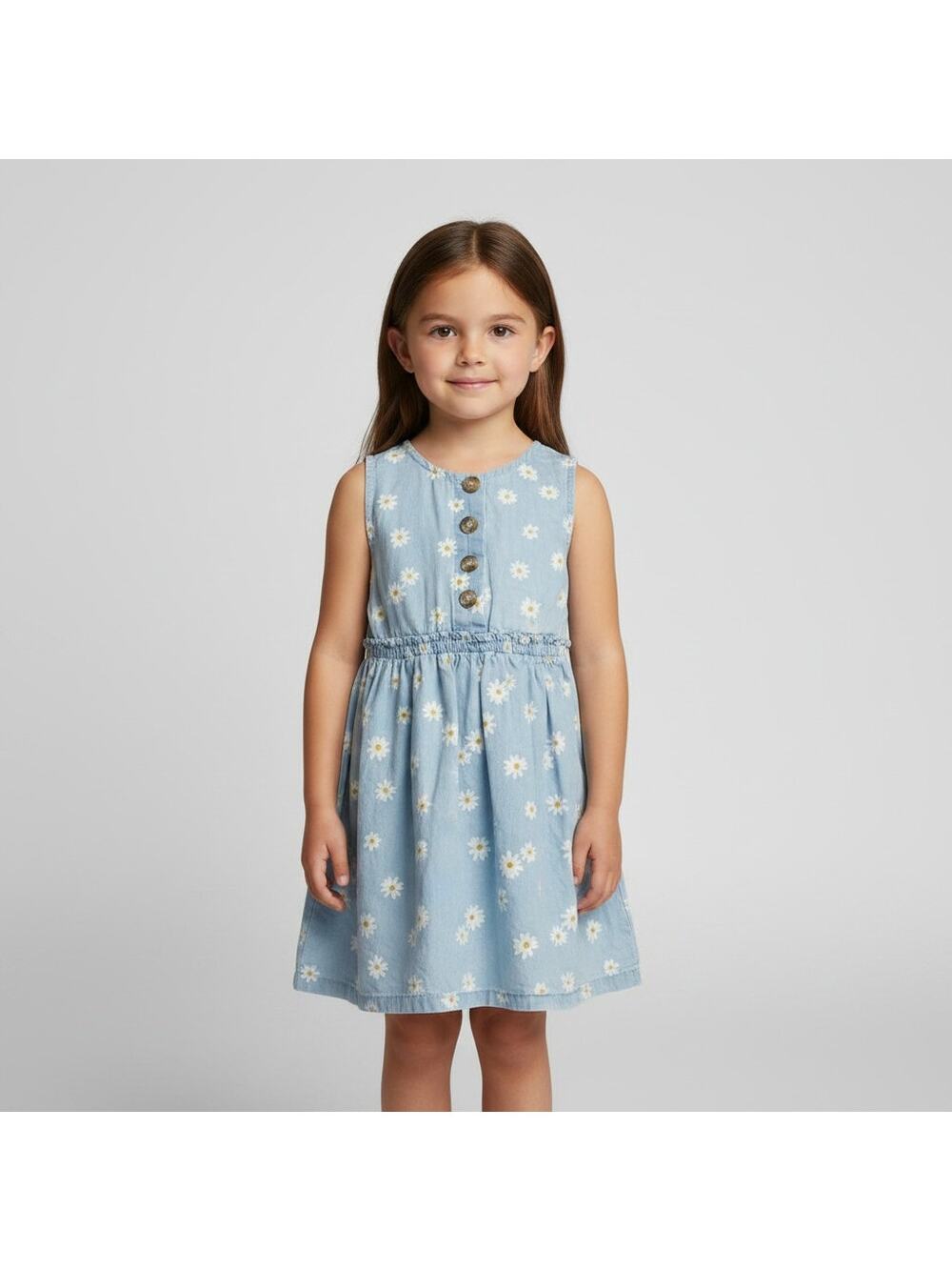 Little Lass Dress Size 4 Girl’s Casual A-Line Blue Daisy Floral Print Preppy